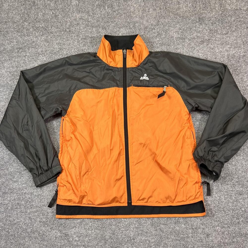 EMS Jacket Womens Small Orange Gray Fleece Lined Windbreaker Full Zip Pockets